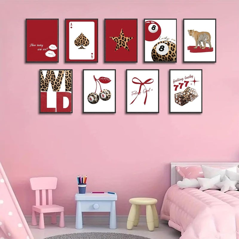 LOARTVE 9Pcs Trendy Red Leopard Wall Art Prints Funky Lucky 8 Ball Posters Preppy Cheetah Aesthetic Wall Decor Pictures Girly Bedroom Apartment Dorm Unframed 8x10in - Image 5
