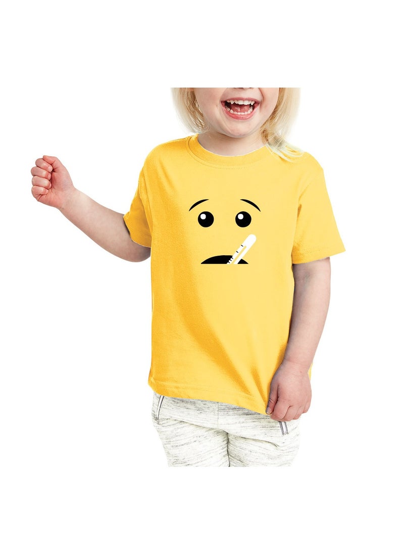 PRINTSHOP4ME - Yellow Smiley Face T-Shirt for Kids - Kids Unisex Round Neck Short Sleeve Cotton T-Shirt - Soft and Comfortable Tshirt - Perfect Emoji Outfit - Image 1