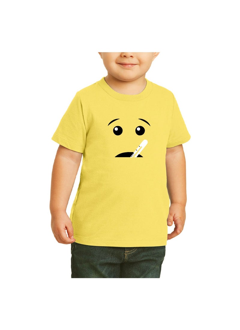 PRINTSHOP4ME - Yellow Smiley Face T-Shirt for Kids - Kids Unisex Round Neck Short Sleeve Cotton T-Shirt - Soft and Comfortable Tshirt - Perfect Emoji Outfit - Image 1
