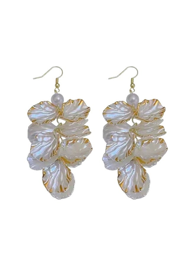 Goolsky Petal Tassel Pearl Earrings for Women – French Elegant Long Drop Earrings, Luxury Statement Jewelry, Petal Tassels & Pearls Anti-Tarnish, Formal/Parties - Image 5