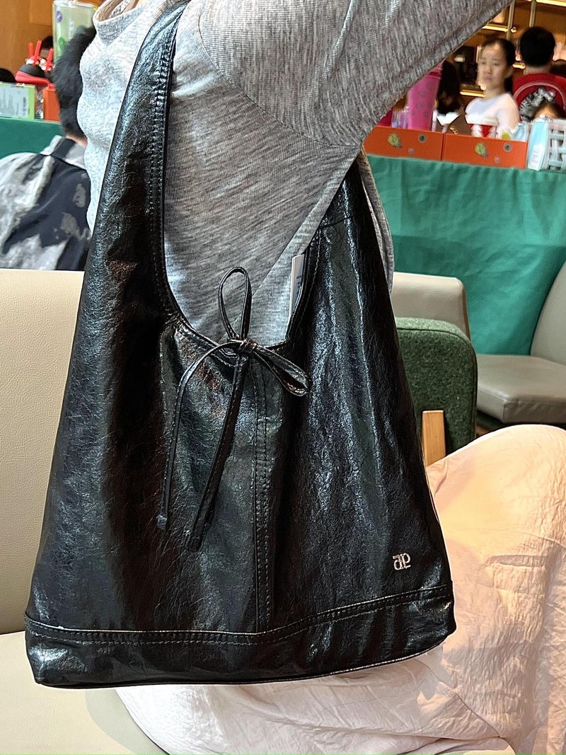 Korean  New French Bow Strap Bag - Leather Tote with Large  Capacity