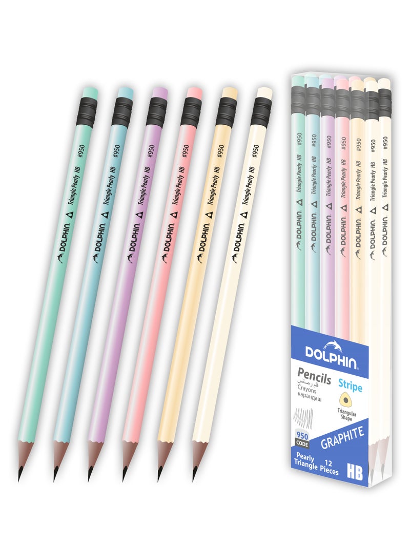 أقلام رصاص جرافيت HB ثلاثية الشكل من دولفين – عبوة 12 قلم، كتابة ناعمة، قبضة مريحة للاستخدام المدرسي والمكتبي