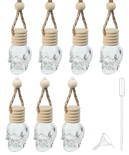 bylikeho 7PCS Car Diffuser BottleAutomotive Use Car Diffuser Car Hanging Glass BottleCar Accessories Car Decor Car Hanging DiffuserSkull Glass Bottle Hanging Diffuser Bottle for Cars - Image 1