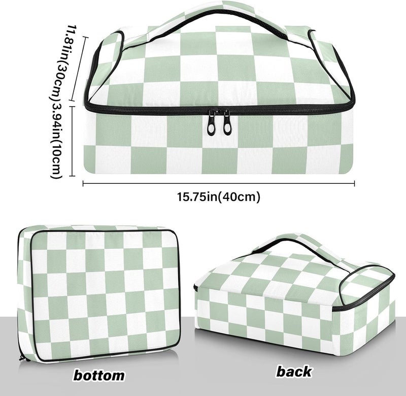 ElliTarr Casserole Carrier Insulated Casserole Dish Carrier Thermal Food Warmer Bag Lasagna Holder Lugger Tote Potluck Containers for Travel Picnic Party Checkered White and Green - Image 3