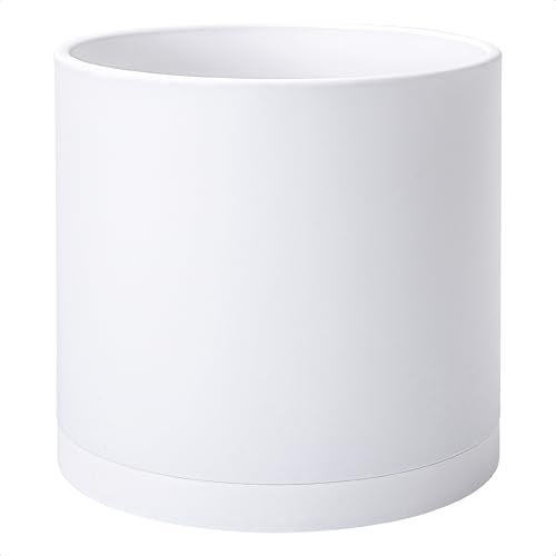 D'vine Dev 14 Inch White Plastic Planter Pots for Plant Pot with Drainage Hole and Seamless Saucers, 74-X-A-4 - Image 1