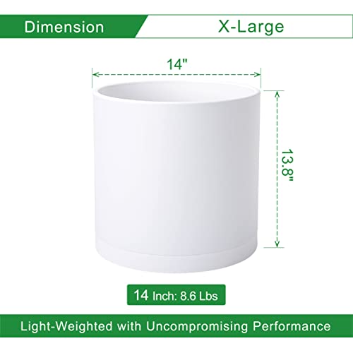 D'vine Dev 14 Inch White Plastic Planter Pots for Plant Pot with Drainage Hole and Seamless Saucers, 74-X-A-4 - Image 2