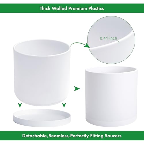 D'vine Dev 14 Inch White Plastic Planter Pots for Plant Pot with Drainage Hole and Seamless Saucers, 74-X-A-4 - Image 4