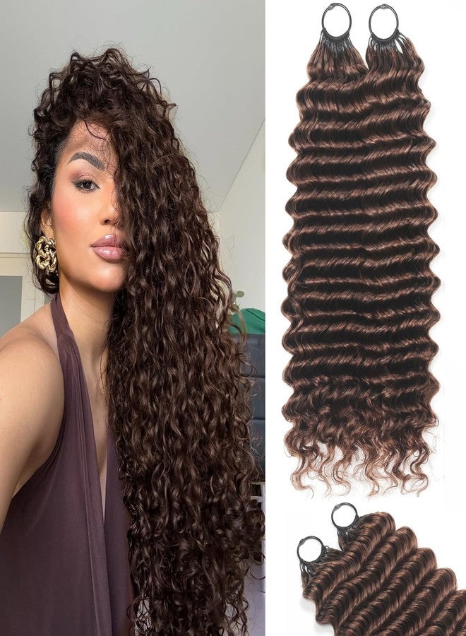 IVCoco Human Crochet Hair for Black Women 18 Inch 50g Deep wave Crochet Human Hair Bundles Pre-Separated Feather Crochet Human Hair Deep Wavy Invisible Crochet Hair Extensions 40 Strands Medium Brown - Image 1