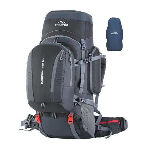 TRAWOC GLOBETROTTER 80 Liter (70+10) Internal Metal & Fiber Frame Rucksack Bag for Men & Women Trekking, Hiking Travel Backpack with Detachable Daypack, Rain Cover and Shoe Compartment, Grey - Image 1