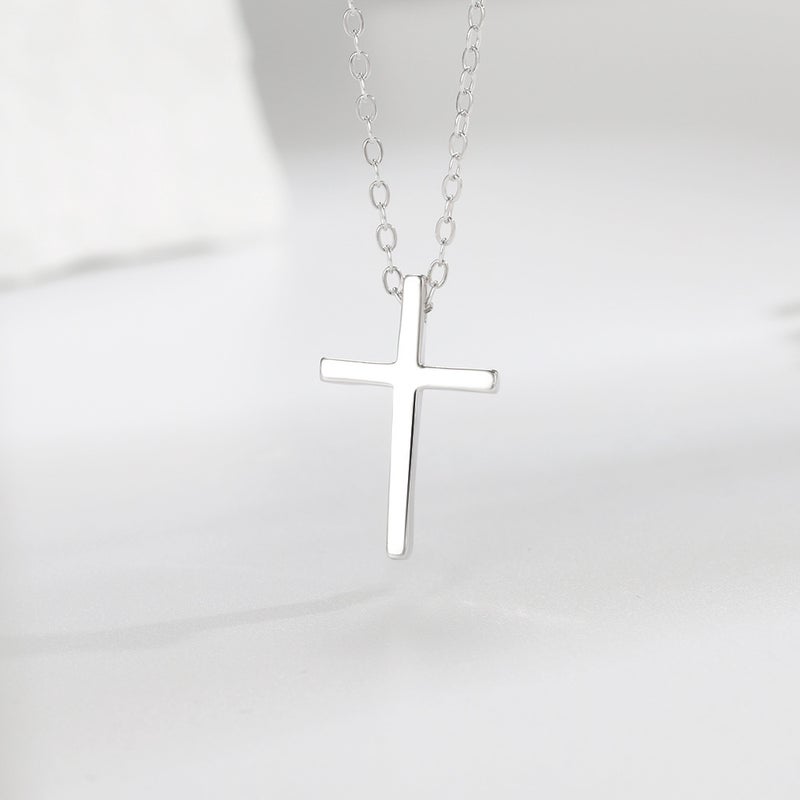Generic Korean S925 Sterling Silver Cross Necklace White Gold 