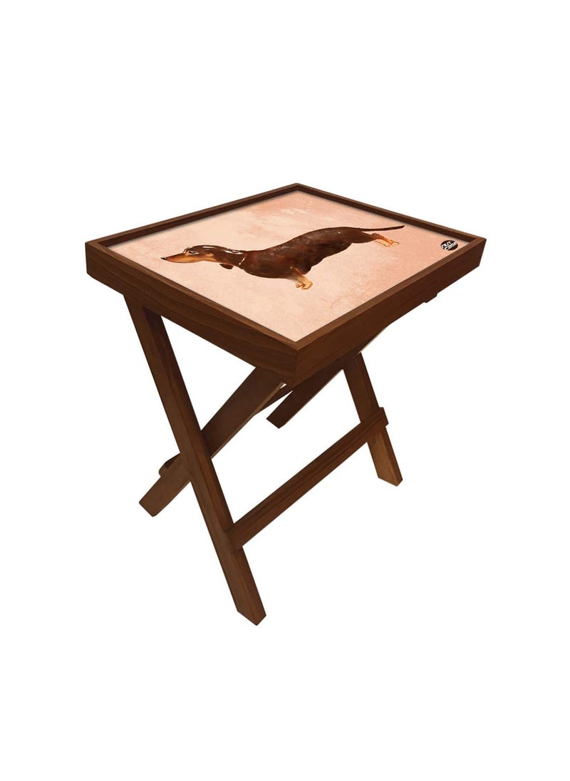Nutcase Nutcase Designer Teak Wood Side Table Folding Wooden Bedside Coffee Outdoor Picnic Table Dachshund  - Image 3