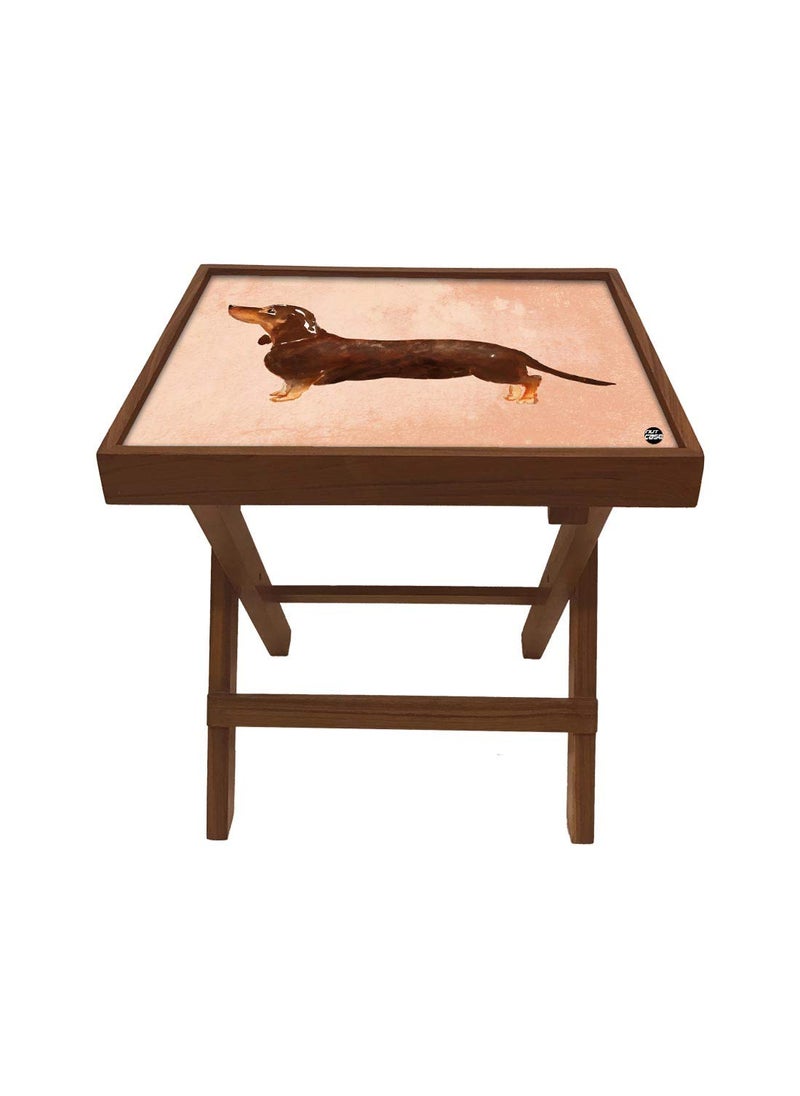 Nutcase Nutcase Designer Teak Wood Side Table Folding Wooden Bedside Coffee Outdoor Picnic Table Dachshund  - Image 4