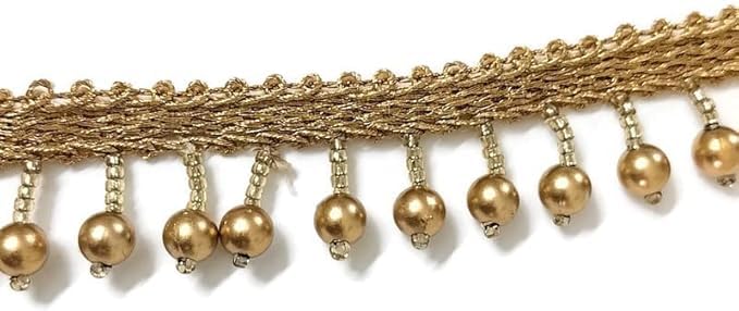 DaSync SYNC Golden Colour Tassel Latkan Hanging,Fringe Golden Beads jhallar Laces and Border Material zhallar Dresses,Blouse,Dupatta,Sari,Choli,chunni,Sarees,Lehenga,Suits,Curtains,9 Meter - Image 5