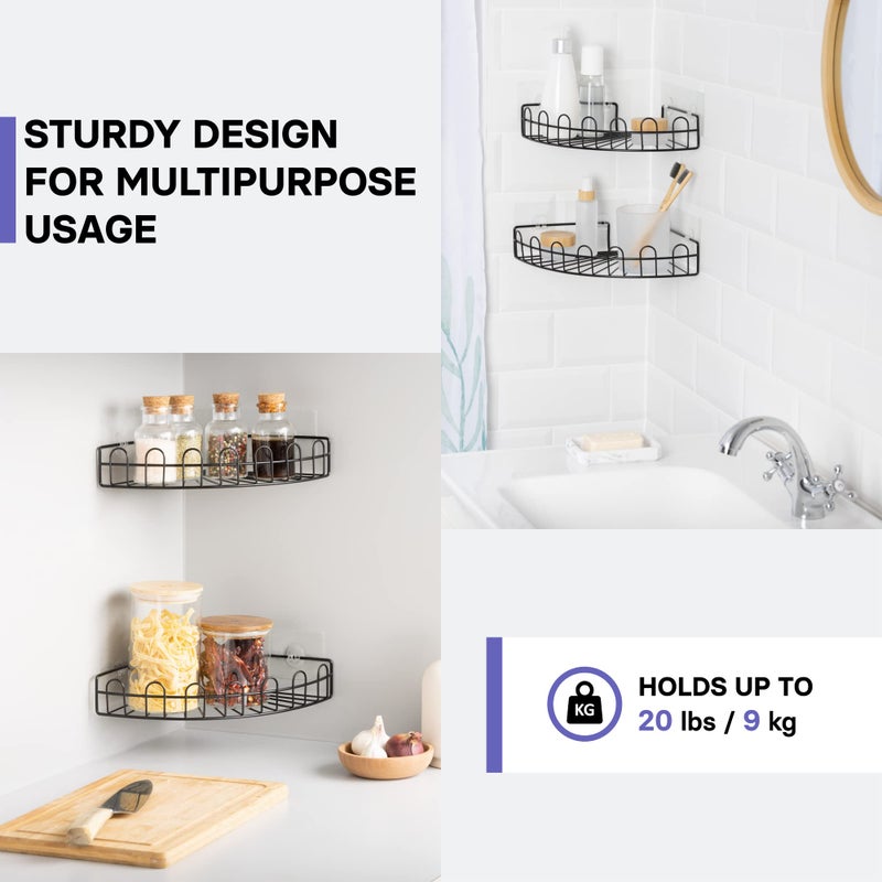 KINCMAX Corner Shower Caddy, Rustproof SUS304 Stainless Steel, Adhesive Wall Mount Double Baskets 2-pack (Matte Black) - Image 4