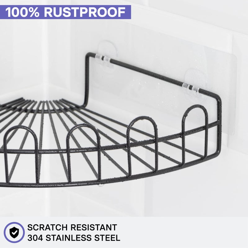 KINCMAX Corner Shower Caddy, Rustproof SUS304 Stainless Steel, Adhesive Wall Mount Double Baskets 2-pack (Matte Black) - Image 2
