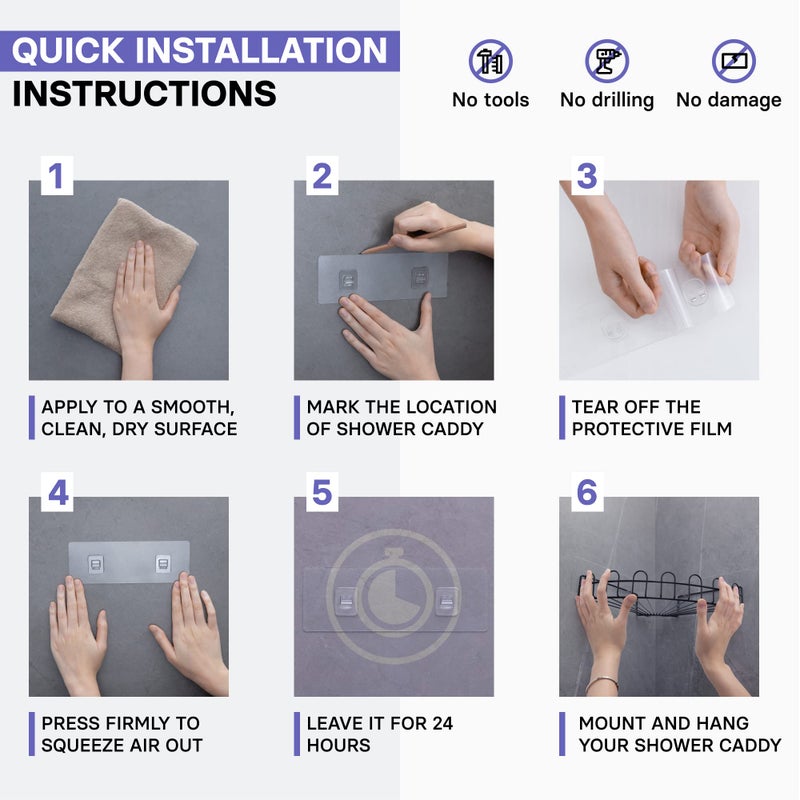 KINCMAX Corner Shower Caddy, Rustproof SUS304 Stainless Steel, Adhesive Wall Mount Double Baskets 2-pack (Matte Black) - Image 5