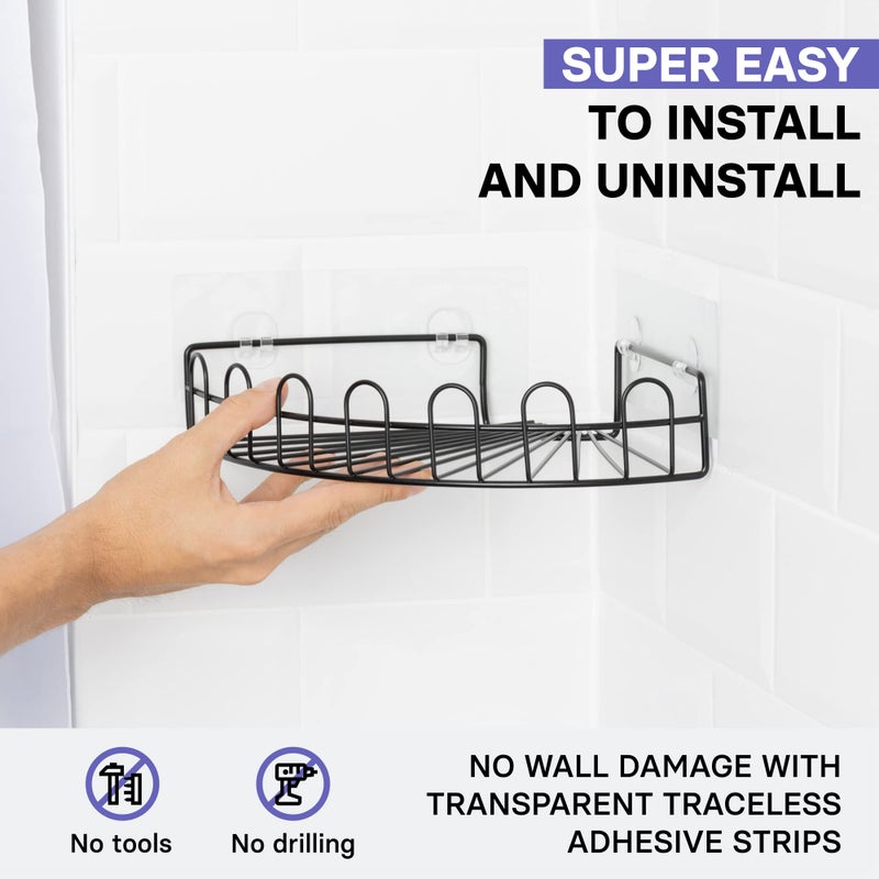 KINCMAX Corner Shower Caddy, Rustproof SUS304 Stainless Steel, Adhesive Wall Mount Double Baskets 2-pack (Matte Black) - Image 3