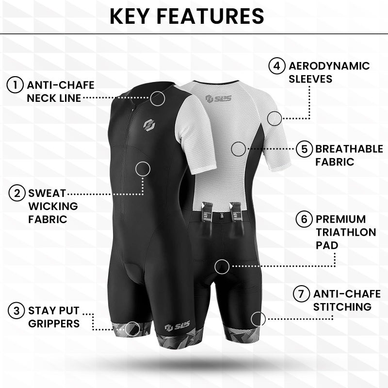SLS3 Men's Triathlon Suit - Aero Full Sleeve Leotard, Lightweight, Quick Dry, 2 Pockets (Black/Blue Geo, Small) - Image 2