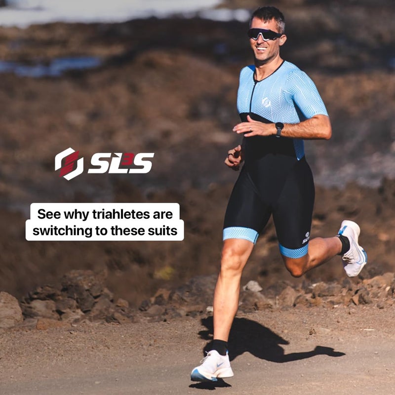 SLS3 Men's Triathlon Suit - Aero Full Sleeve Leotard, Lightweight, Quick Dry, 2 Pockets (Black/Blue Geo, Small) - Image 4