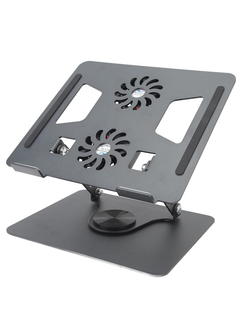 DIGI CORE 360 Rotatable Laptop Stand For Desk With Cooling Fans, Notebook Stand, 360 Rotating Aluminum Laptop Stand Computer Stand, Riser Holder Notebook Stand Compatible With 11 To 17.3 Inches Laptops Black - Image 1