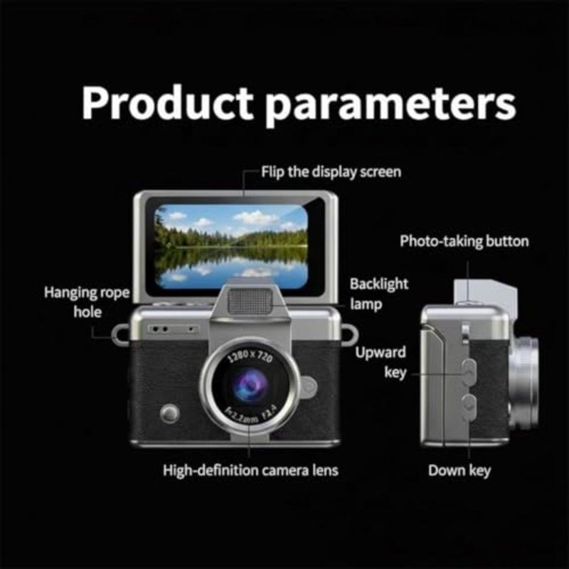 كاميرا رقمية مصغرة، كاميرا، 1080P HD Tiny Retro Keychain Camera with, 1.47" Screen Built-in Flash and Flip Display, Vintage Compact Micro Pocket Camera for children Gift, Travel - Image 5
