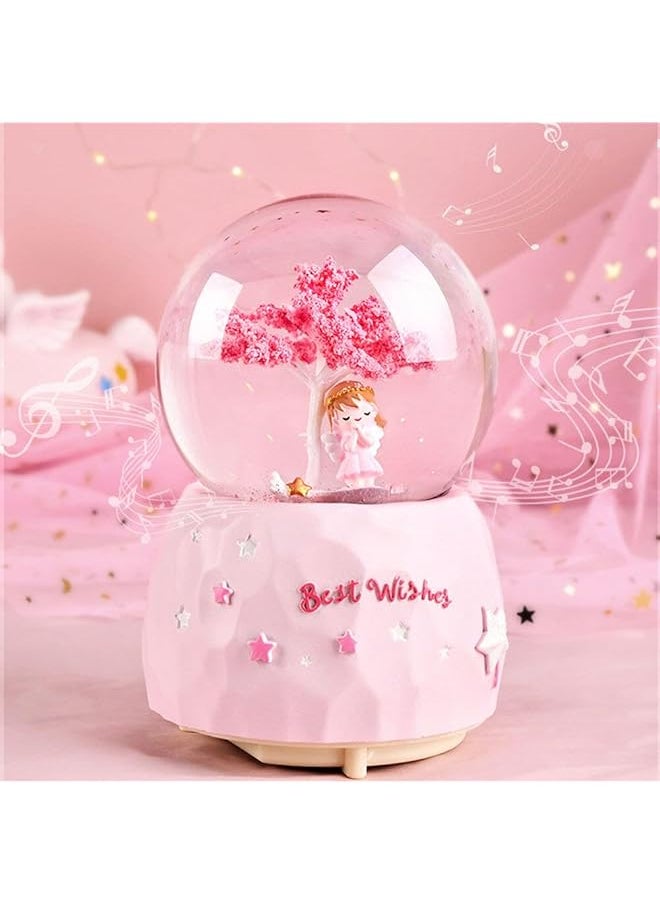 erorex Luminous Princess Sakura Snow Globes Cartoon Snowflake Crystal Ball With Color Changing Led Lights Fashion Kids Girls Bedroom Decoration Nightlight Cute Girl Sakura Tree Snow Music Box A  - Image 4