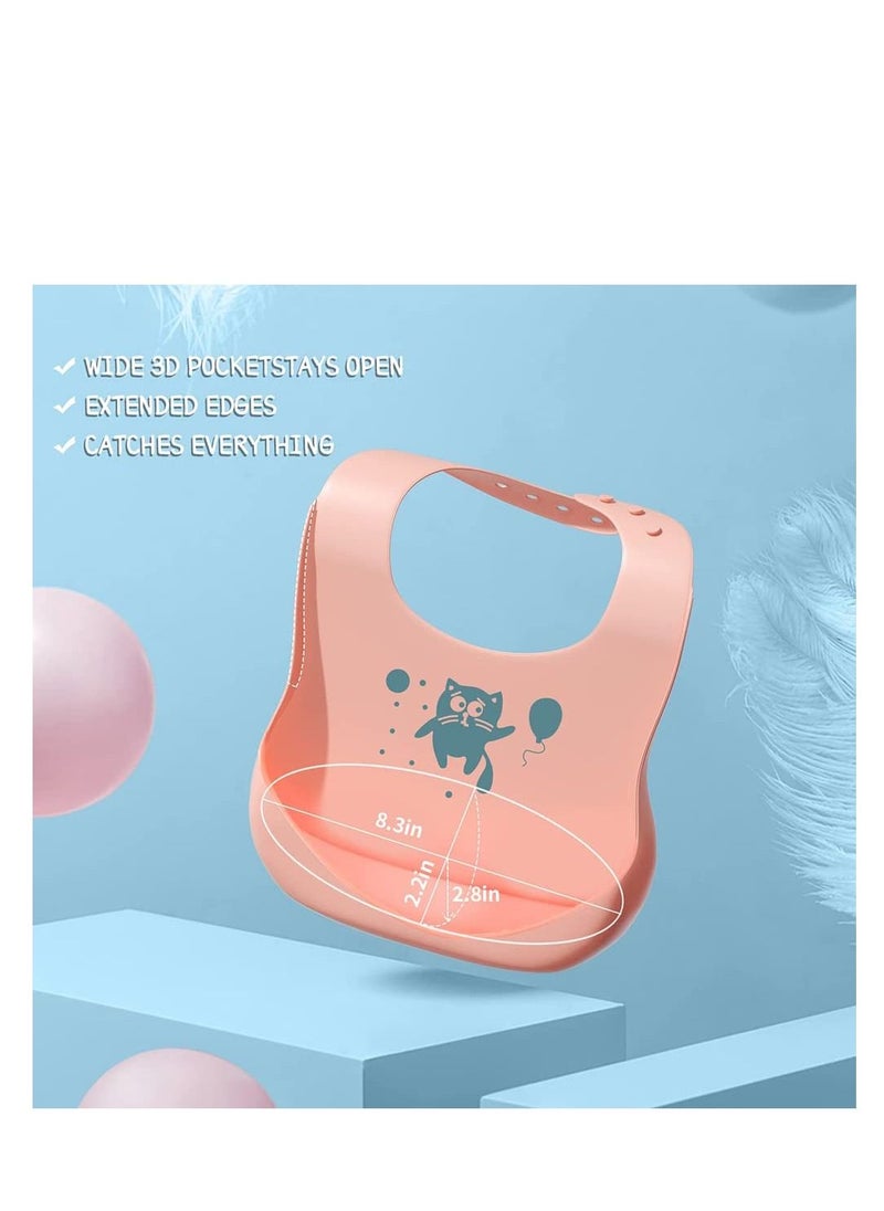 Excefore - Silicone Bibs,3 Pack Silicone Baby Bib for Babies and Toddlers, Soft Adjustable Fit Waterproof Bibs - Image 1