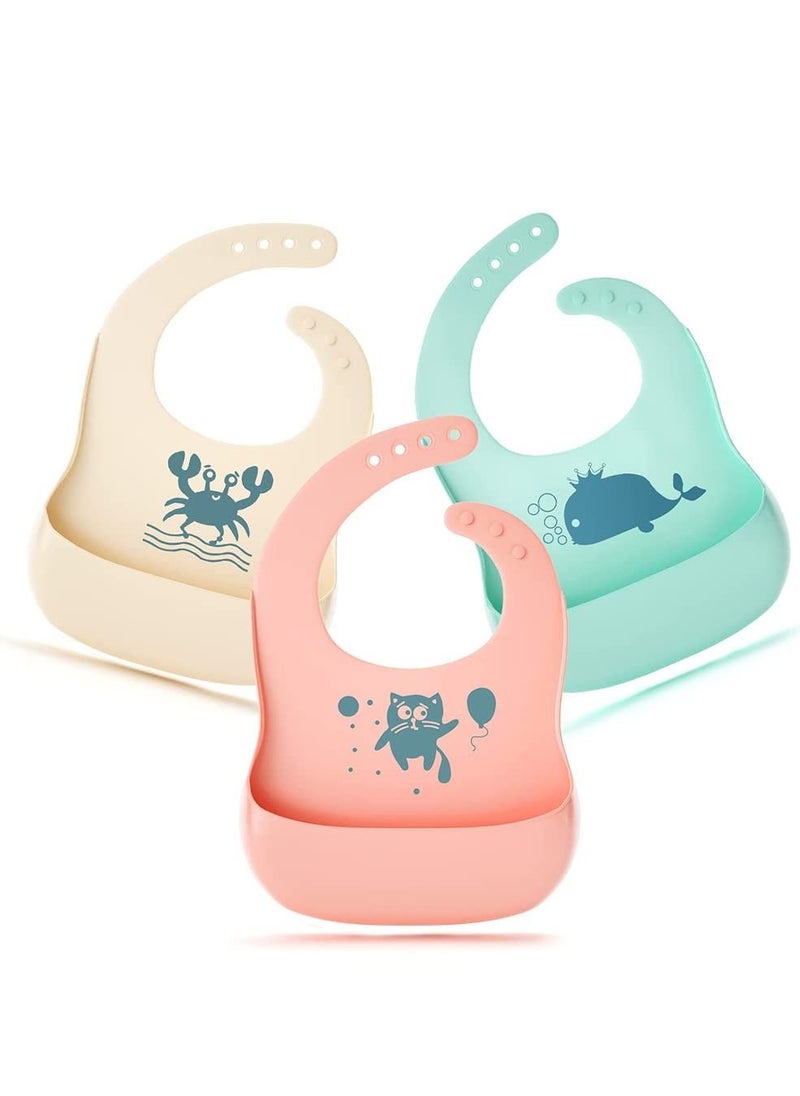 Excefore - Silicone Bibs,3 Pack Silicone Baby Bib for Babies and Toddlers, Soft Adjustable Fit Waterproof Bibs - Image 1