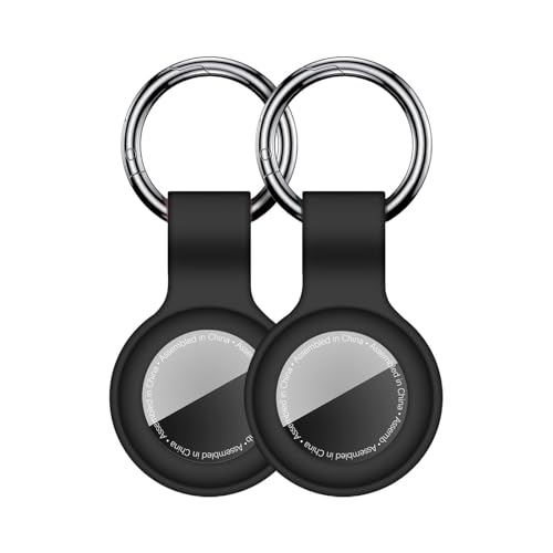 Linsaner [2 Pack] Compatible with AirTag Case Keychain for Air Tag Holder Silicone for AirTags Key Ring Cases Tags Chain for Apple for AirTag GPS Item Finders Accessories，Black+Black - Image 1
