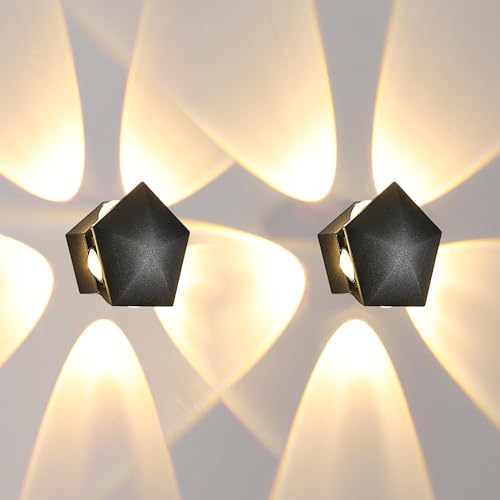 Groeien Pack of 2 | 10W Pentagram Shape Waterproof LED Five Way Indoor Outdoor Exterior Wall Light (Warm White,ABS Plastic) (2) - Image 1