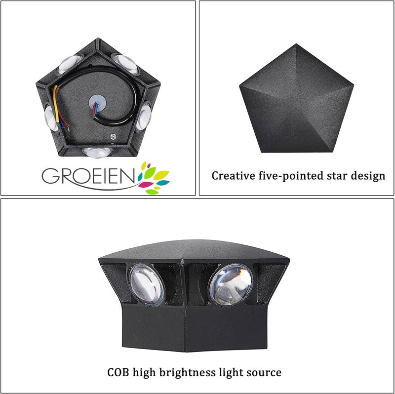 Groeien Pack of 2 | 10W Pentagram Shape Waterproof LED Five Way Indoor Outdoor Exterior Wall Light (Warm White,ABS Plastic) (2) - Image 4