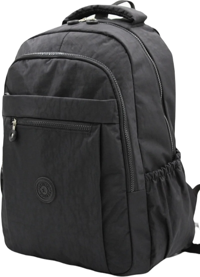 نيكادو Crinkle Waterproof Fabric Unisex Black Backpack 2300