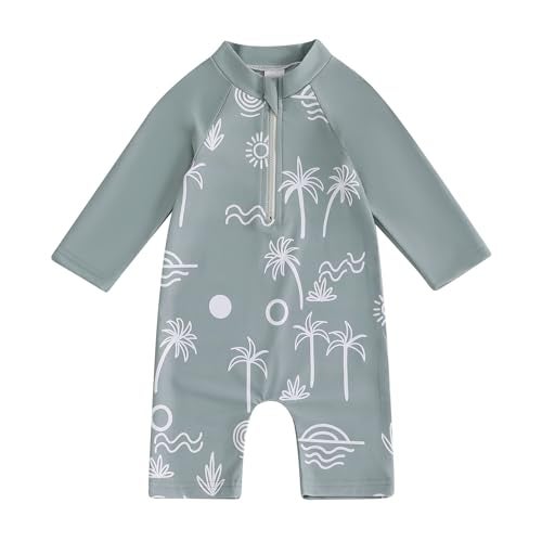 ZyHwShine Toddler Infant Baby Boy Swimsuit Newborn Rash Guard Baby Boys Girls One Piece Zipper Bathing Suit Swimwear (a-V-Green, 6-12 Months) - Image 1