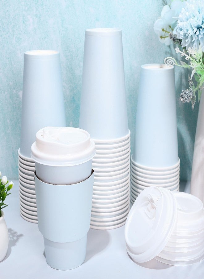 JarThenaAMCS 50Pcs Blue Disposable Coffee Cups with Lids and Sleeves 12oz Light blue Insulated Paper Cups To Go Cups for Home Restaurant Wedding Travel Party Supplies - Image 4