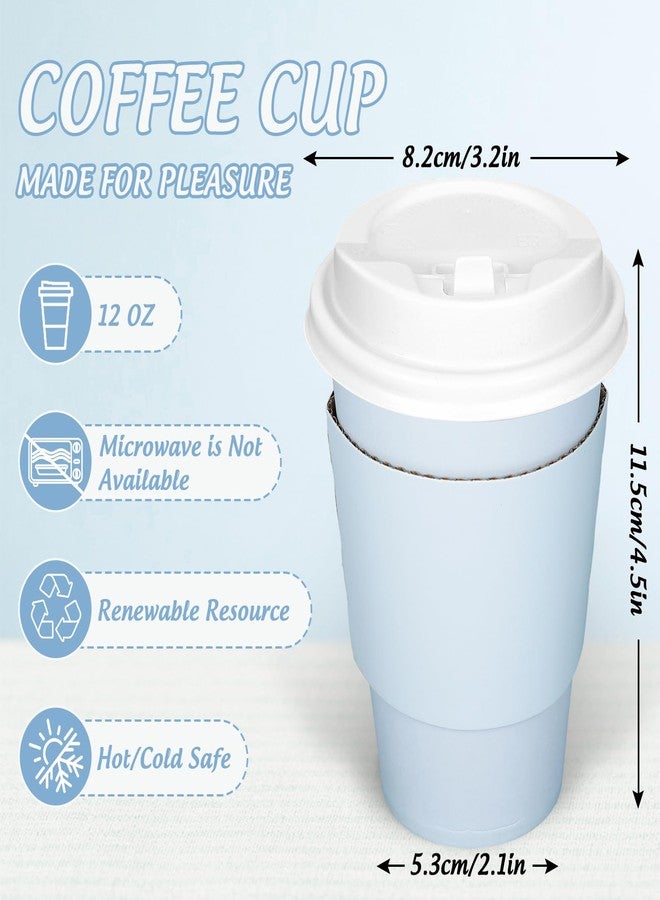 JarThenaAMCS 50Pcs Blue Disposable Coffee Cups with Lids and Sleeves 12oz Light blue Insulated Paper Cups To Go Cups for Home Restaurant Wedding Travel Party Supplies - Image 2