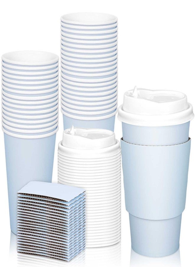 JarThenaAMCS 50Pcs Blue Disposable Coffee Cups with Lids and Sleeves 12oz Light blue Insulated Paper Cups To Go Cups for Home Restaurant Wedding Travel Party Supplies - Image 1