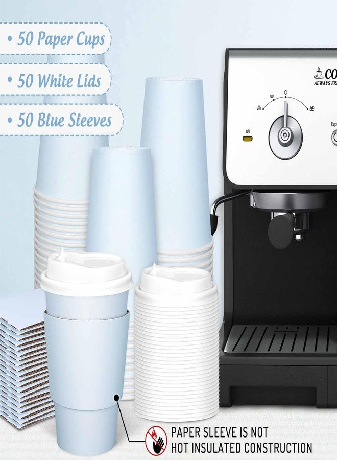 JarThenaAMCS 50Pcs Blue Disposable Coffee Cups with Lids and Sleeves 12oz Light blue Insulated Paper Cups To Go Cups for Home Restaurant Wedding Travel Party Supplies - Image 3