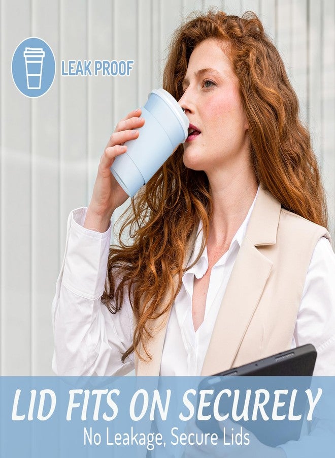 JarThenaAMCS 50Pcs Blue Disposable Coffee Cups with Lids and Sleeves 12oz Light blue Insulated Paper Cups To Go Cups for Home Restaurant Wedding Travel Party Supplies - Image 5