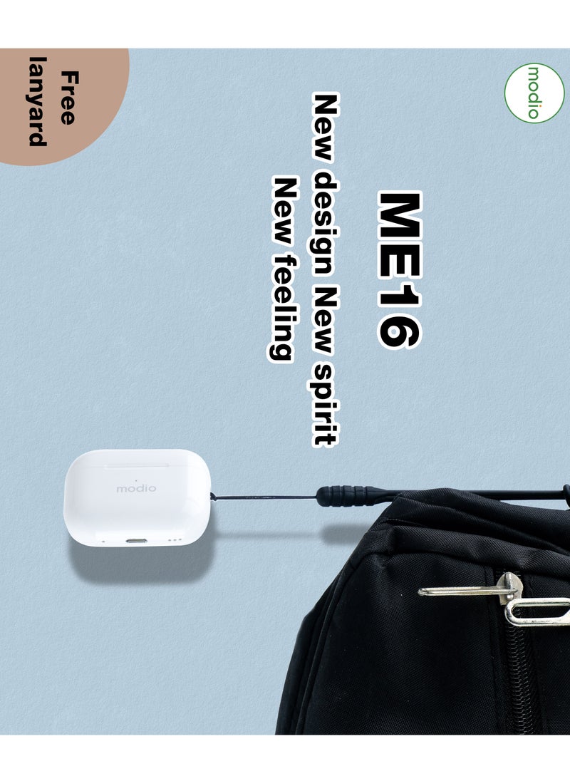 modio - Modio ME16 Original Branded True Wireless Earbuds ANC Noice Cancellation wireless charging Bluetooth Earphones with Clear Calls Strong Sound Quality Touch Sensor 1 Free Earbuds Case White - Image 1