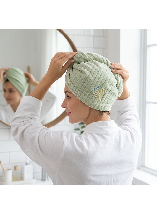 Hope Super Soft Hair Towel Bath Cap, Absorbent Quick-Drying Thick 100% Cotton Triangle Shape, Solid Color Stripe Style Hair Wrap for Wet Hair After Shower, Bathing and Everyday Hair Care for Women - Image 1