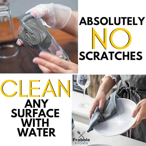 Frabble Kitchen 4 Pack Microfiber Kitchen Cloth for Cleaning - Magic Cleaning Cloth for Dusting,Cooking,Glass,Car & Utensils - Super Absorbent,Lint-Free,Reusable Duster Towel for Home & Kitchen,Grey - Image 3