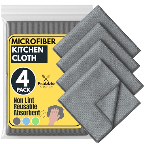 Frabble Kitchen 4 Pack Microfiber Kitchen Cloth for Cleaning - Magic Cleaning Cloth for Dusting,Cooking,Glass,Car & Utensils - Super Absorbent,Lint-Free,Reusable Duster Towel for Home & Kitchen,Grey - Image 1