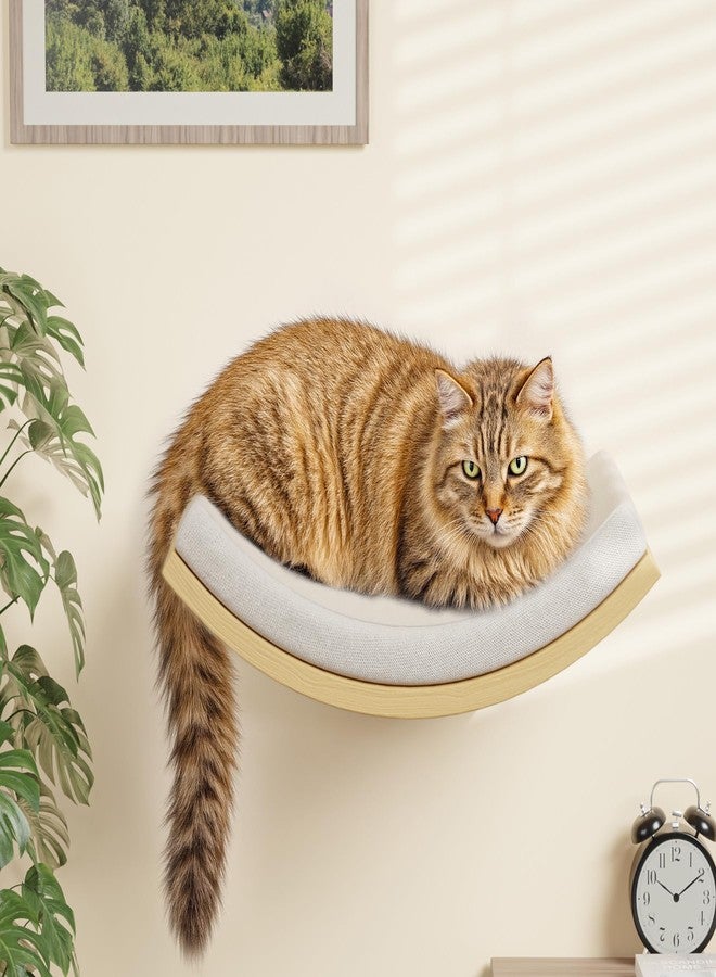 PELUOMOZ Cat Wall Shelf with Curved Hammock Bed, Wall Mounted Cat Perch with Beige Soft Foam Cushion, Floating Wall Furniture for Climbing, Sleeping & Lounging - Image 1