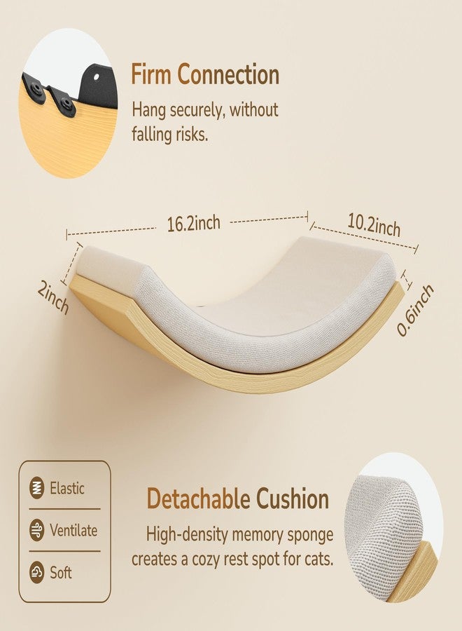 PELUOMOZ Cat Wall Shelf with Curved Hammock Bed, Wall Mounted Cat Perch with Beige Soft Foam Cushion, Floating Wall Furniture for Climbing, Sleeping & Lounging - Image 5