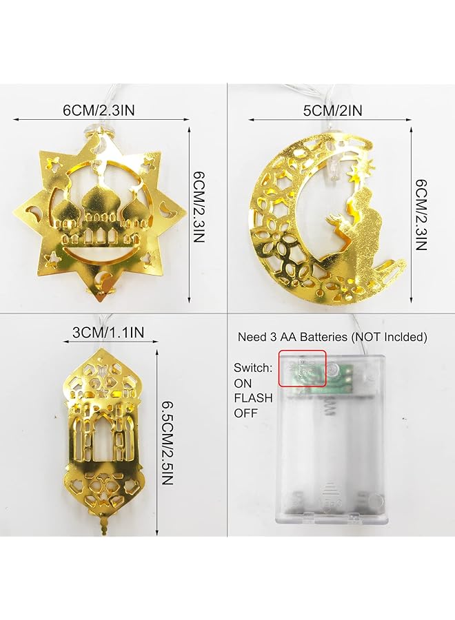 erorex Eid Ramadan Fairy String Lights 10 Feet 20 Leds Gold Eid Ramadan Decorations Islamic Eid Festival Fairy Lights Moon Castle Lantern Muslim Ramadan Kareem Indoor Outdoor Party Decor Supplies - Image 2