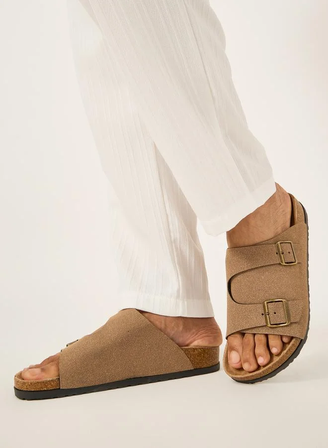 Styli Double Buckle Strap Slip On Sandals