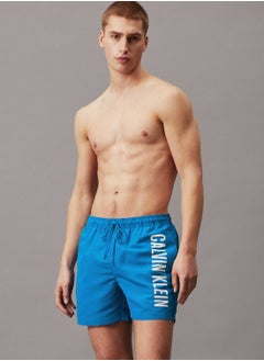 CALVIN KLEIN Men's Medium Drawstring Swim Shorts - Intense Power - Polyester, Blue  - Image 1