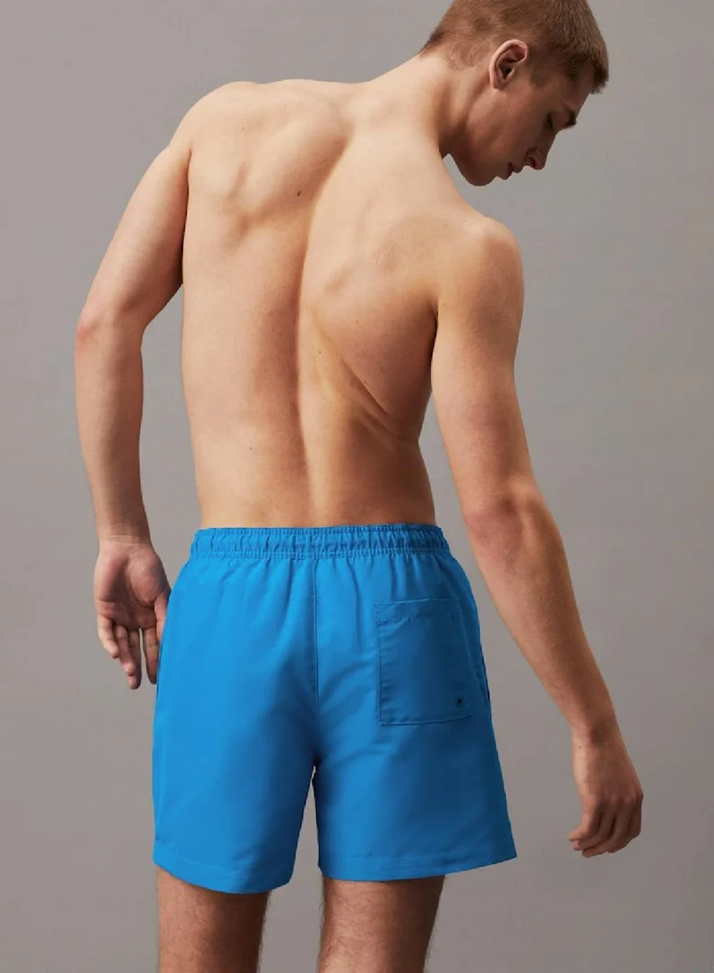 CALVIN KLEIN Men's Medium Drawstring Swim Shorts - Intense Power - Polyester, Blue