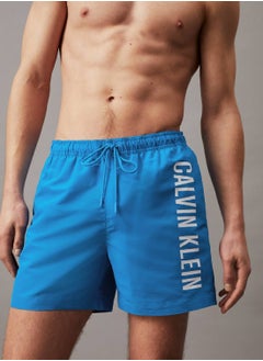 CALVIN KLEIN Men's Medium Drawstring Swim Shorts - Intense Power - Polyester, Blue  - Image 4
