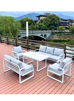 Swin Furniture Swin 7 Seater Outdoor Garden Sofa with White Aluminum Frame Plush Sponge Cushions and WeatherResistant Polyester Fabric 